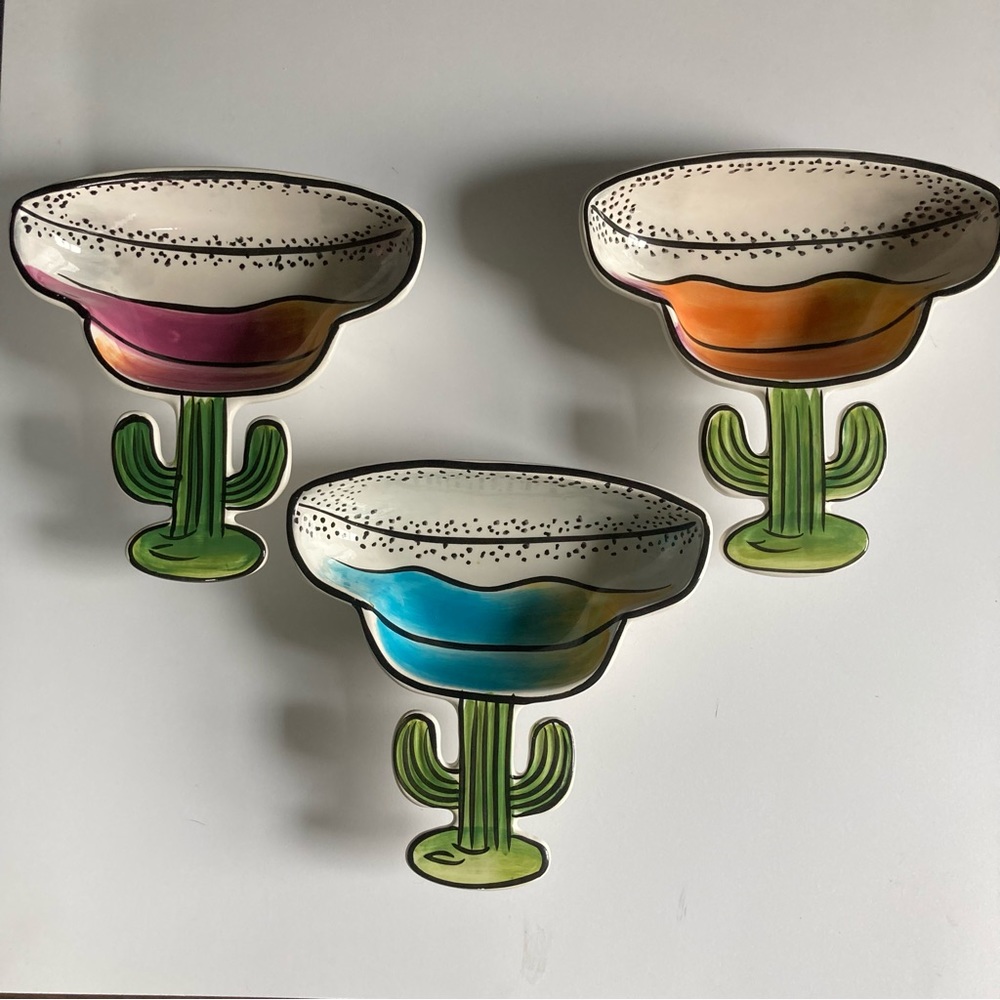Clay Art Ceramic Dishes Bowls Cactus Margarita Martini  Drink Shape Set Barware